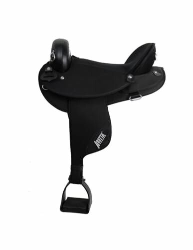 Black equestrian saddle with stirrup