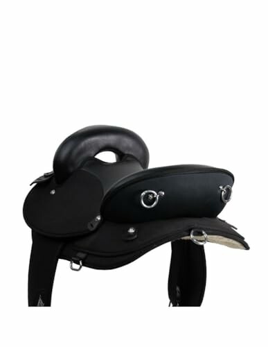 Black horse saddle with rings and padding