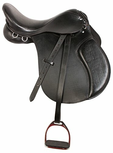 Black leather horse saddle with stirrup