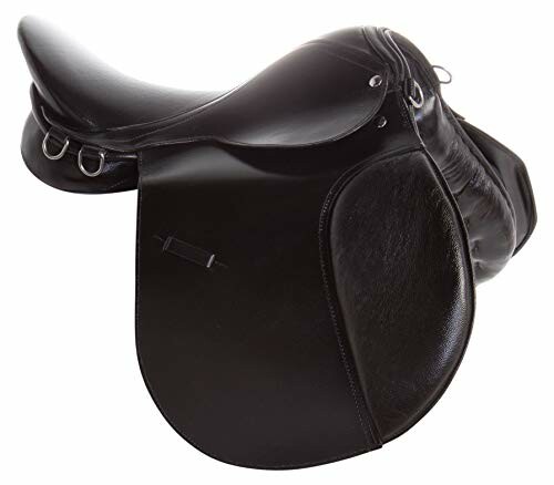 Black leather horse saddle on white background