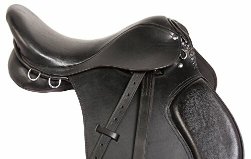 Black leather horse saddle with straps and rings