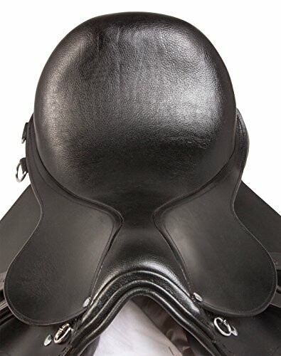 Black leather horse saddle, top view