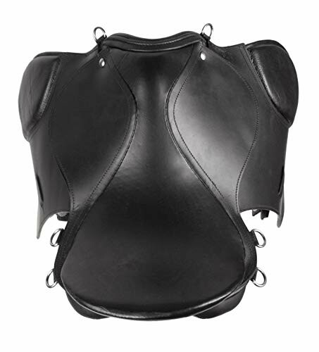 Black leather horse saddle with metal rings