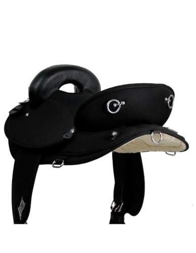 Black Western saddle with a horn and stirrups